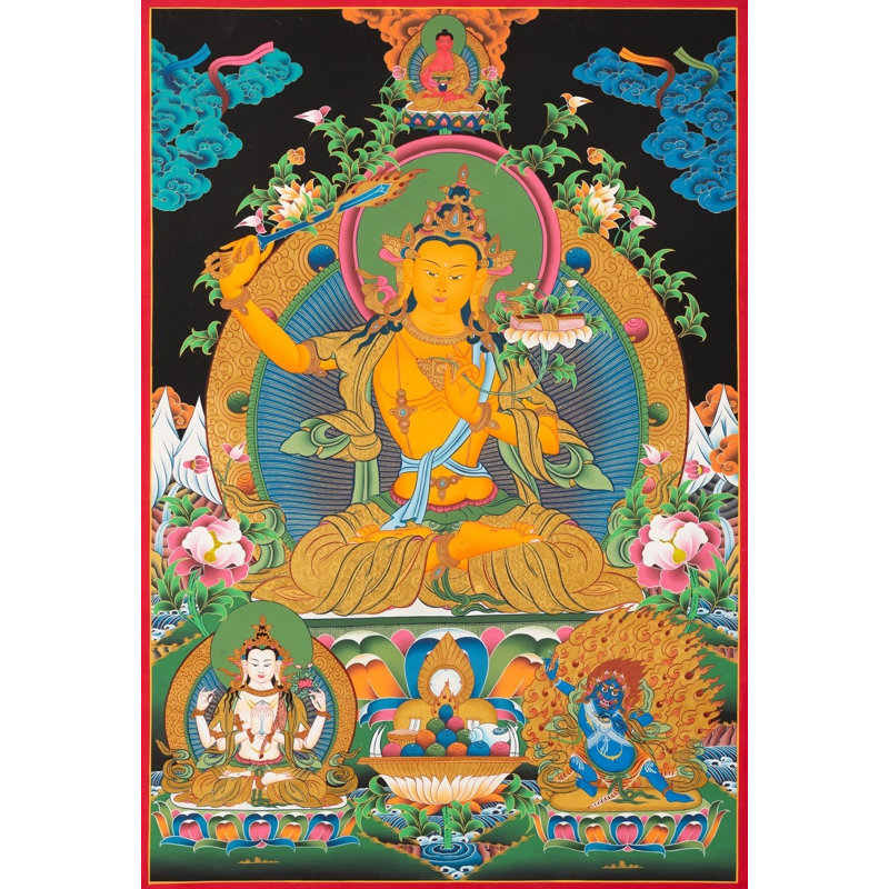 Manjushree dans la nature (Thangka sans brocart)
