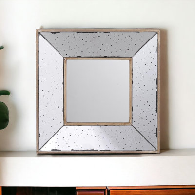 Distressed Silver Square Accent Mirror, Wall Mirror for Living Room, Entryway, Office, Bedroom, Hallway
