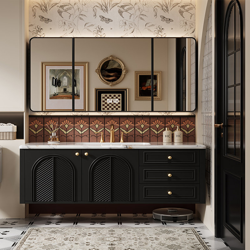 Retro French style bathroom cabinet, 19.69" H x 59.06" W x 19.69" D, Black