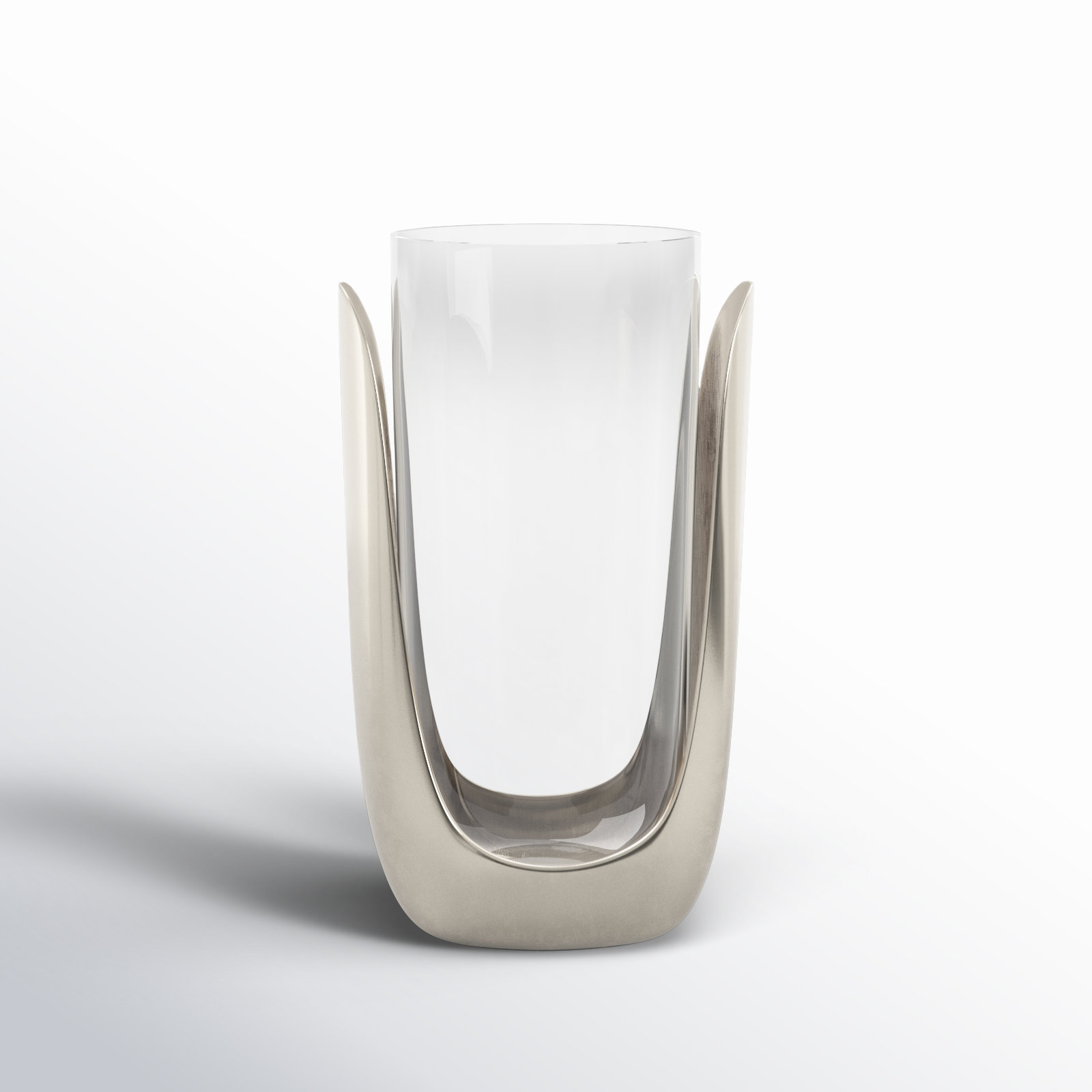Glass Hurricane Candle Holder, 11" H x 6" W x 6" D, Silver