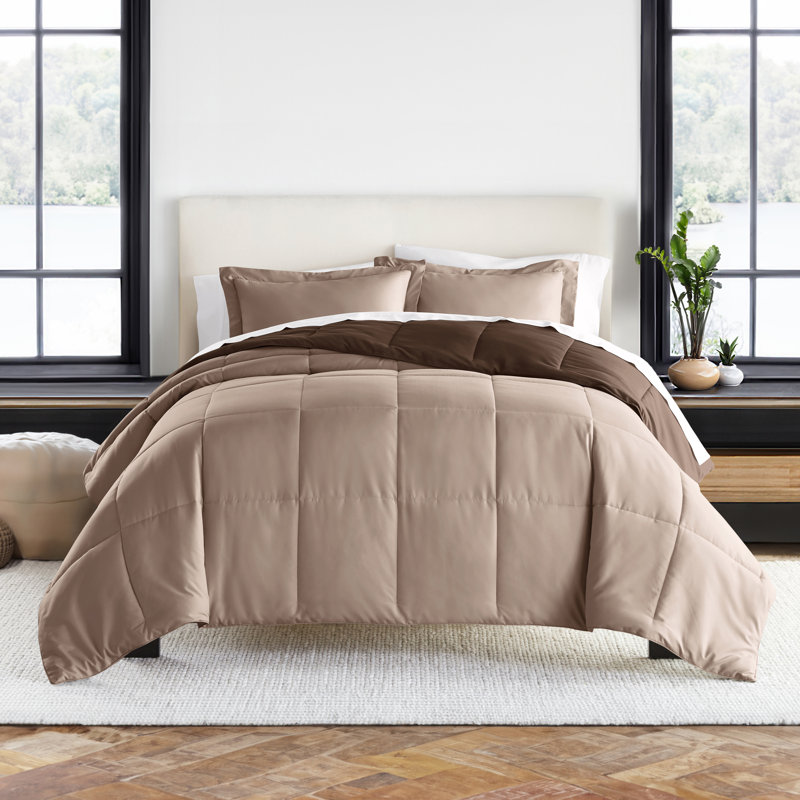 Twin Taupe Reversible Down-Alternative Microfiber Comforter Set
