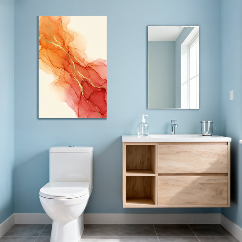 Abstrait abstrait orange rouge et or, H 18 po x l 12 po