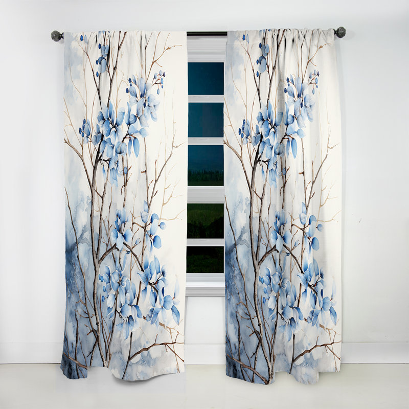 Rideau feuilles et feuilles bleues et grises - 1 panneau, L 52 po x L 84 po