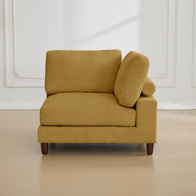 44" Wide Corduroy Lazy Corner Chair With Solid Wood Legs