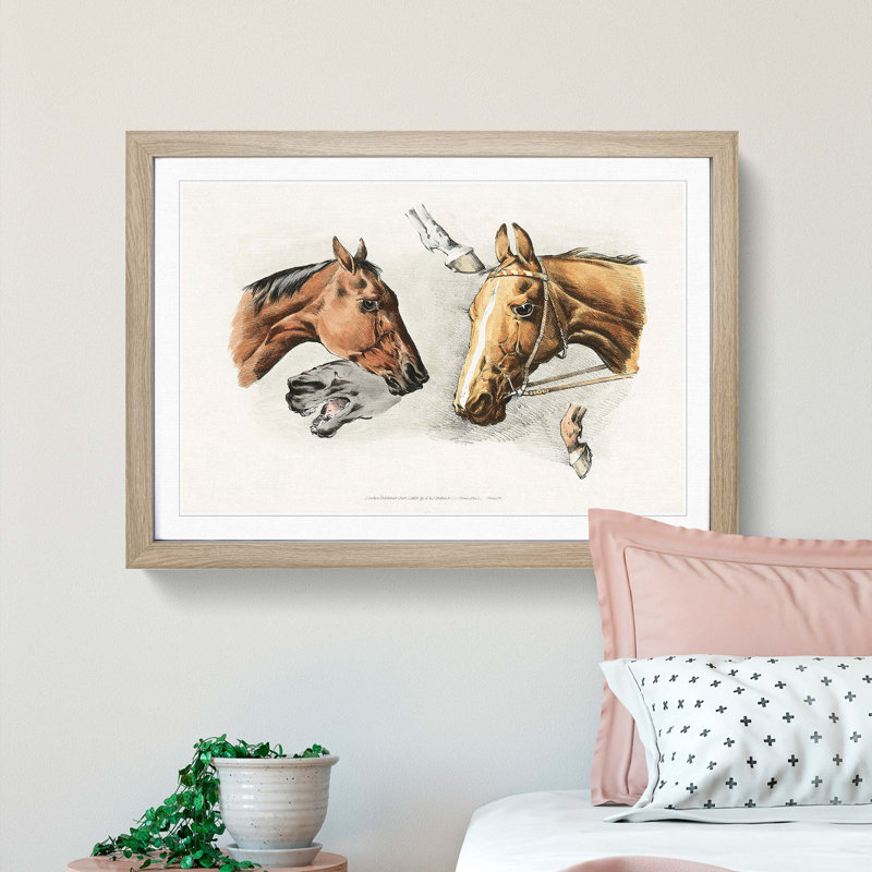 Horse Heads and Hoofs by Henry Alken - Framed Print, 48cm H x 65cm W x 2cm D, Oak Framed
