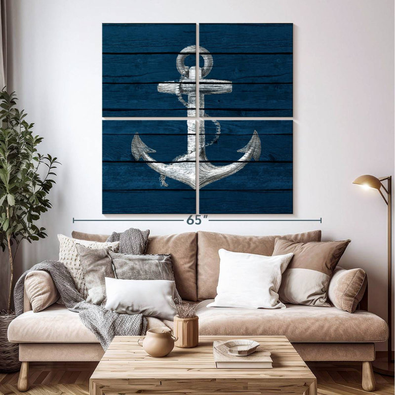 Aletra ancre sur bois bleu, H 50 po x l 50 po
