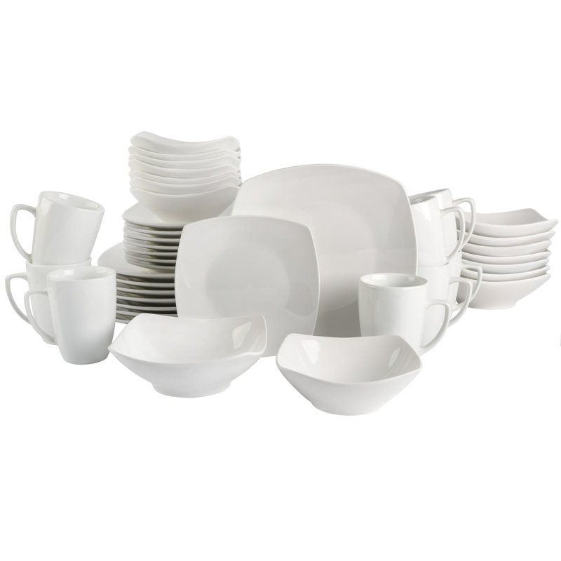 Gibson Home Everyday Square 40-Piece Expanded Dinnerware Set, White Porcelain