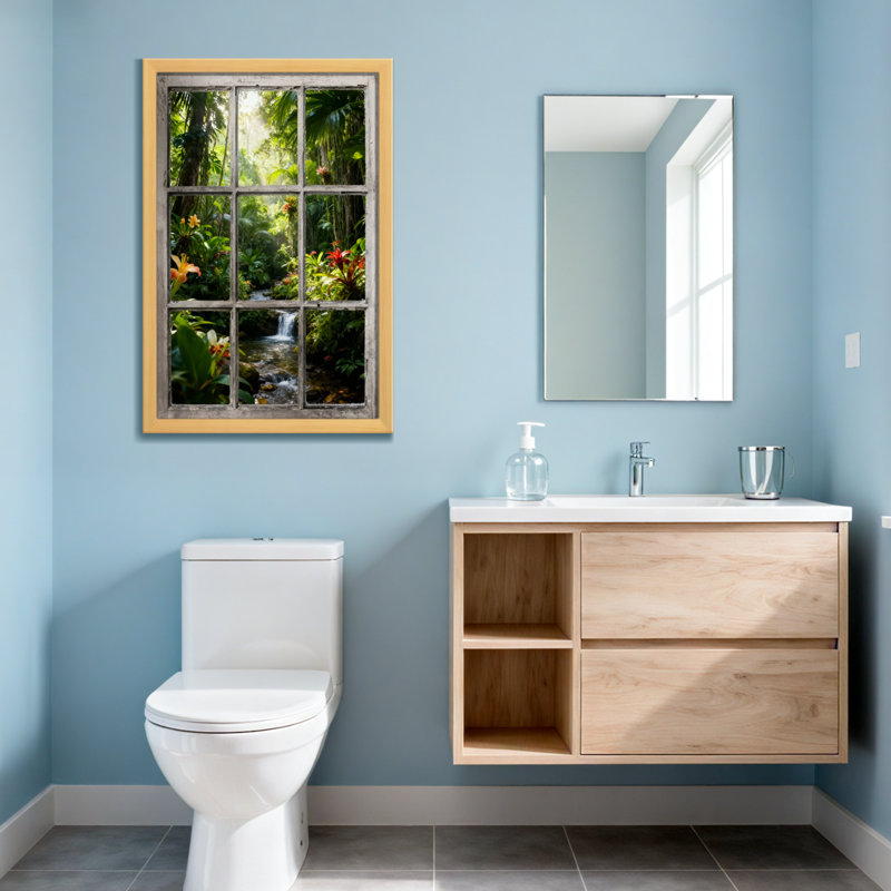 Paysage et nature, forêt tropicale, cascade, vue de la fenêtre, H 18 po x l 12 po, Toile tendue, Ne s’applique pas