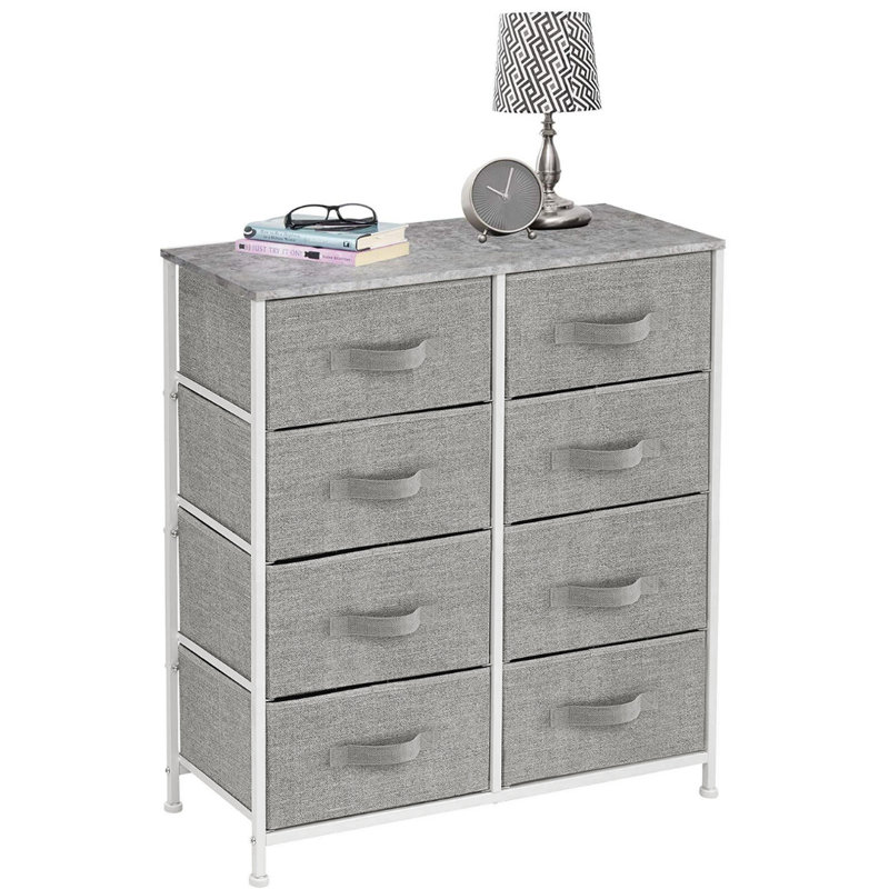 Sorbus Dresser with 8 Drawers with Steel Frame, Wood Top, and Fabric Bins, Gray