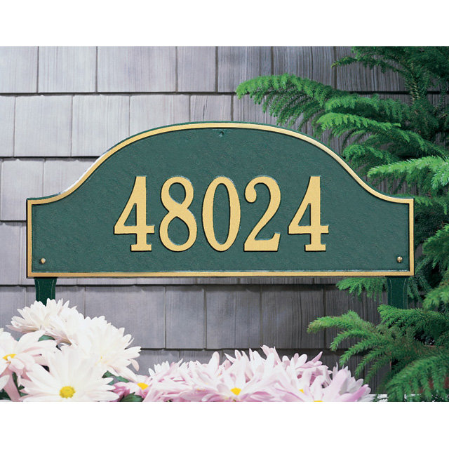 Admiral 1-Line Lawn Address Sign, Green and Gold, Yes