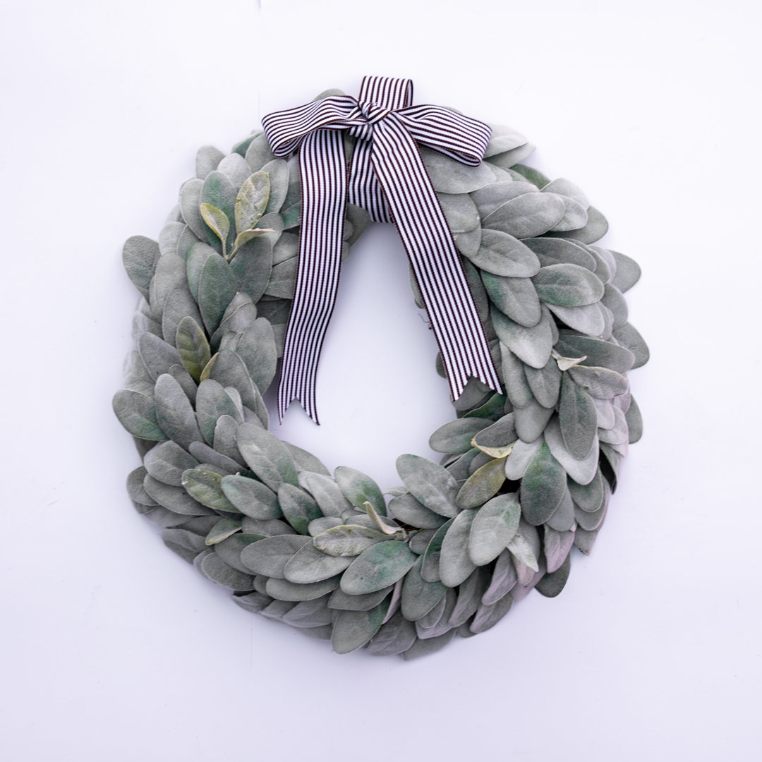 Handcrafted Faux Lambs Ear 17'' Wreath Primrue