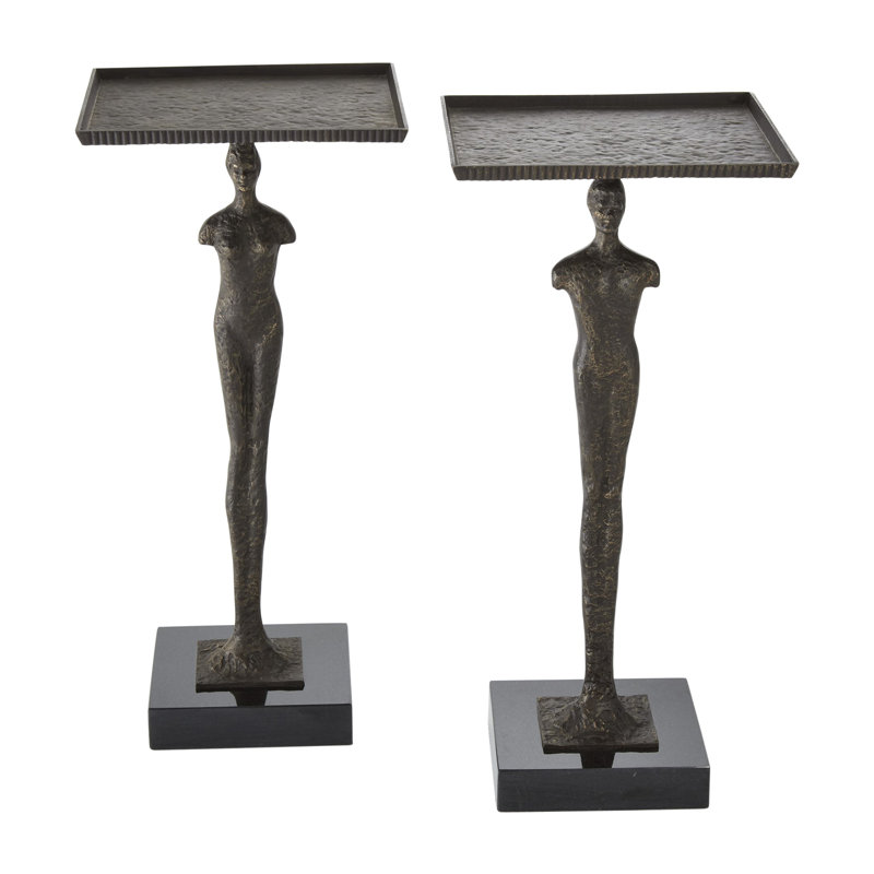 Bonaparte Iron Tray Top End Table, Bronze Plated Iron/Black Polished Granite