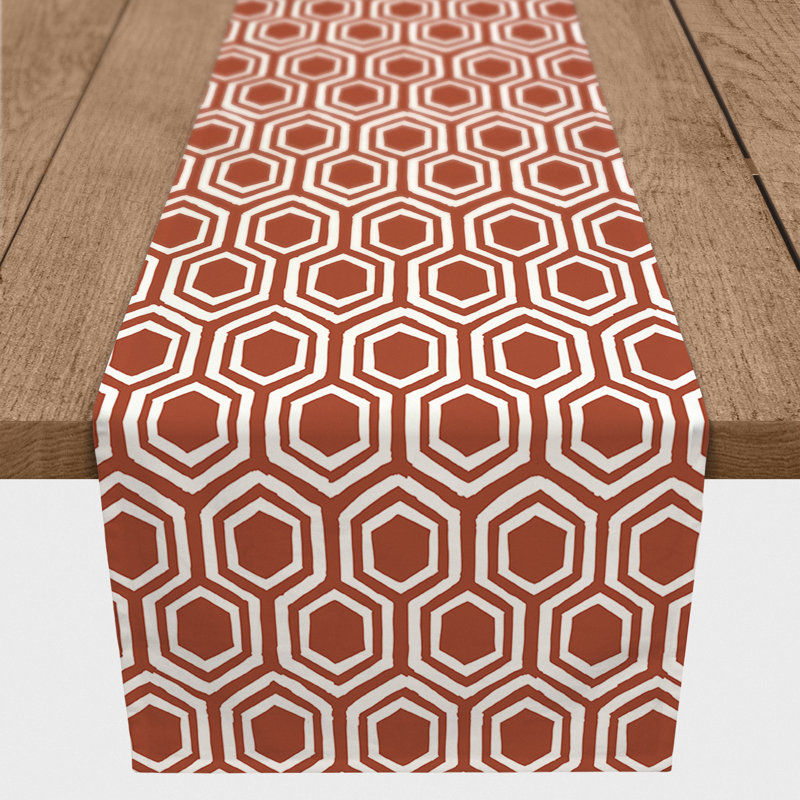 Chemin de table Hexagons, 90 po x 16 po, Brun