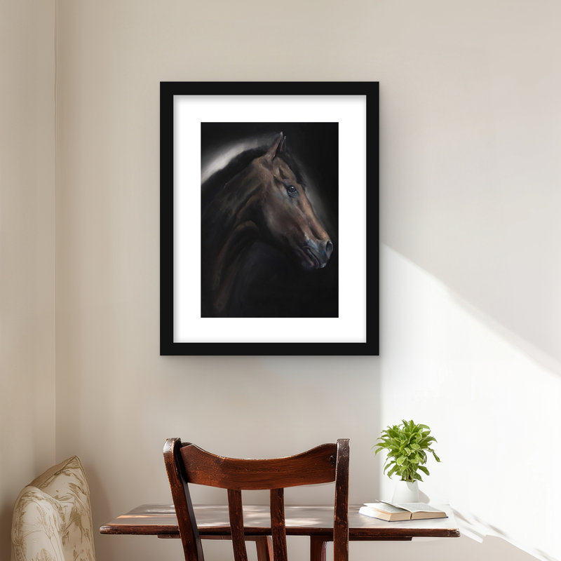 «Loneliness Horse - Black Animals», reproduction encadrée | Décoration, H 20 po x l 16 po, Noir