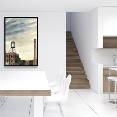 Water Tower in New York - Industrial Blue Canvas Decor
