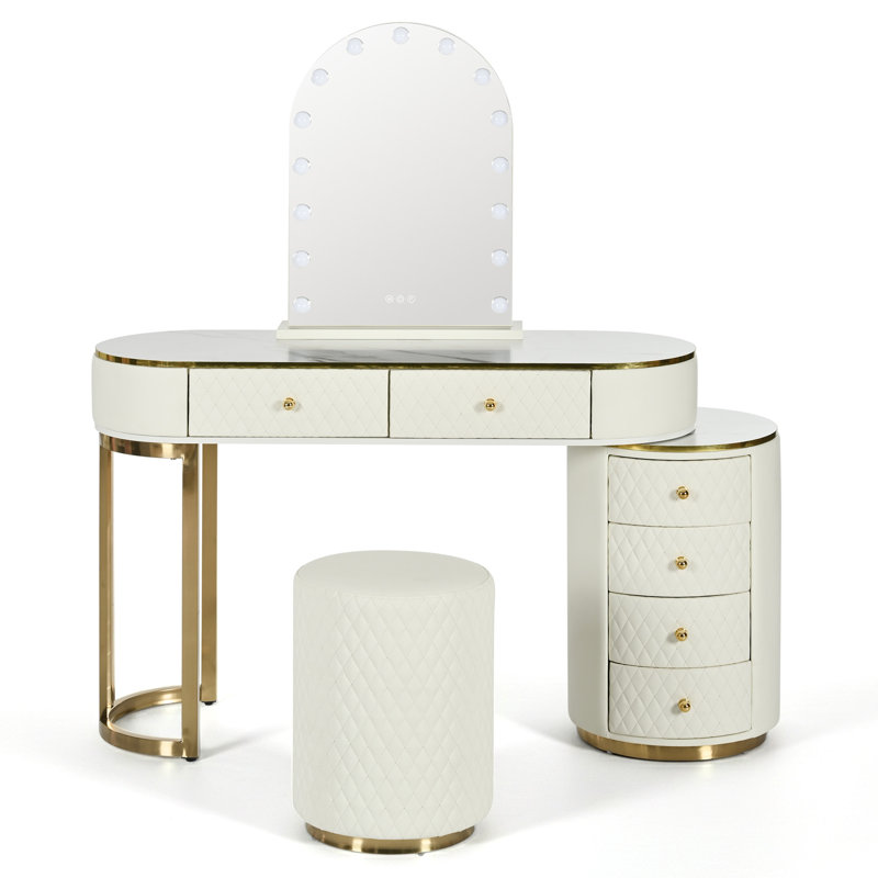 Luxury Makeup Vanity Desk With 3-Color LED Mirror & Stool