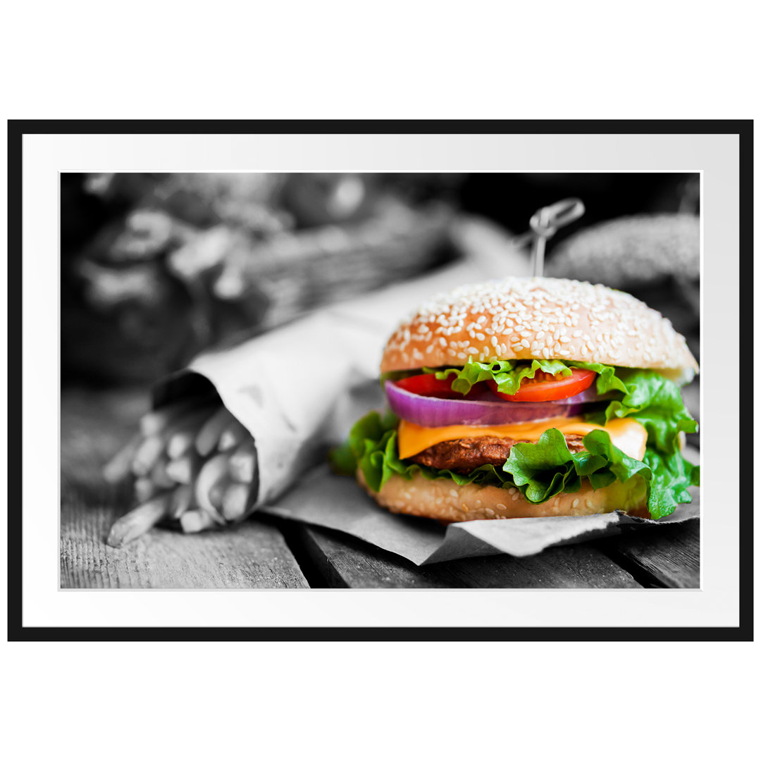 Gerahmtes Poster Burger mit Pommes