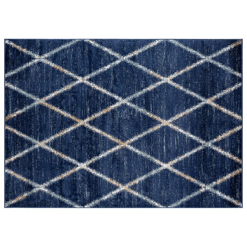 Tapis denim à motif géométrique Bellicent, Rectangle 5 pi x 7 pi