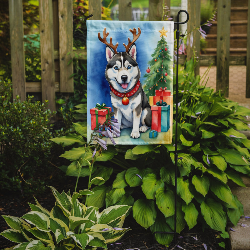 Drapeau de Noël renne de jardin, Husky sibérien