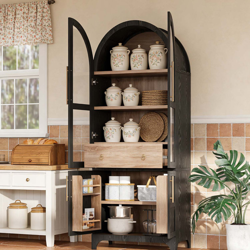 Grand garde-manger arqué pour un rangement polyvalent et un design élégant, Noir