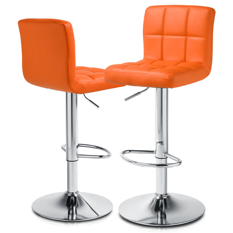 Faux Leather Swivel Bar Stools, Adjustable Counter Height Barstools Chair with Backrest and Footrest, 2
