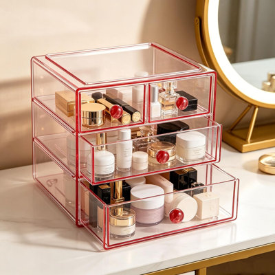 Makeup Drawer Organizer Box with 3 Drawers, Acrylic Cosmetic Display Case Vanity Organizer Jewelry Storage Box Stackable Storage