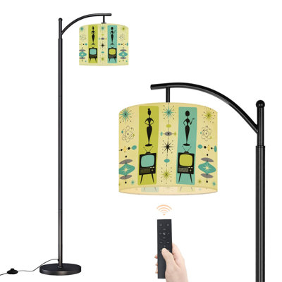  Arc Floor Lamp Retro Mid Century Modern Atomic Art Tall Modern Standing Lamp LED Adjustable Linen Lampshade 3 Color Temperatures