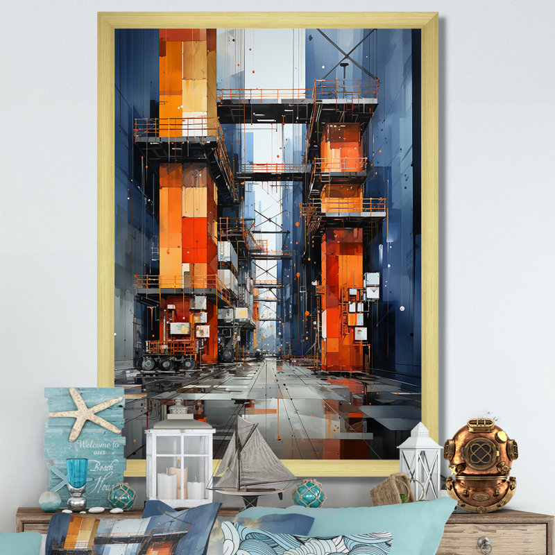 Port Symphonie industrielle sur toile, H 32 po x l 24 po x P 1 po, Encadrement doré