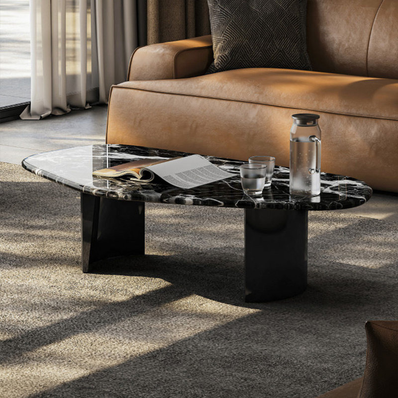 Table basse irrégulière, marbre noir naturel luxueux, H 15,75 po x l 59,06 po x P 31,5 po
