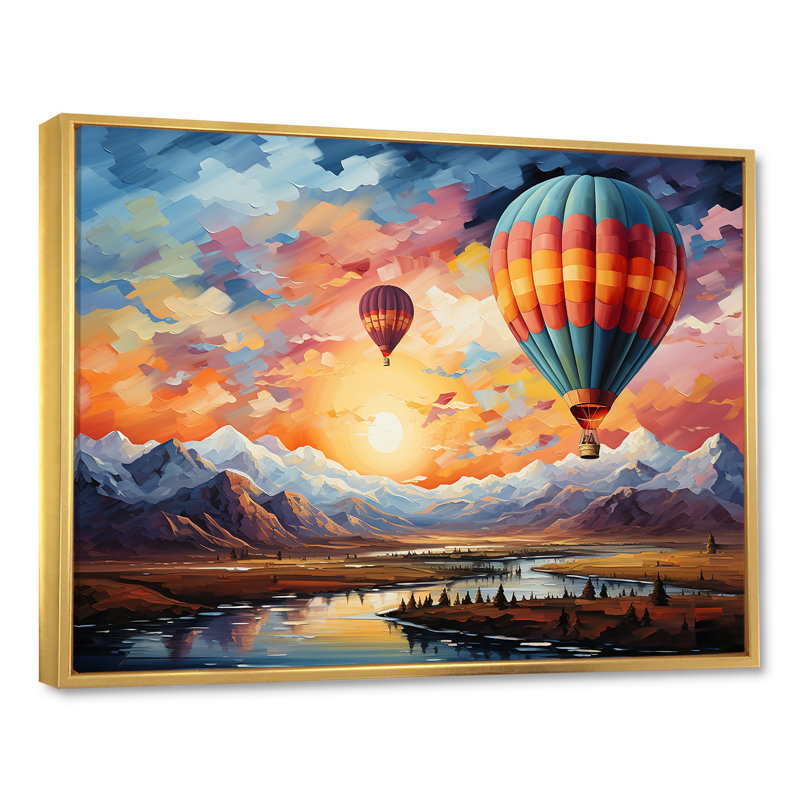 «Expressionist Balloon Flight I» sur toile, Cadre flottant doré, H 16 po x l 32 po x P 1 po