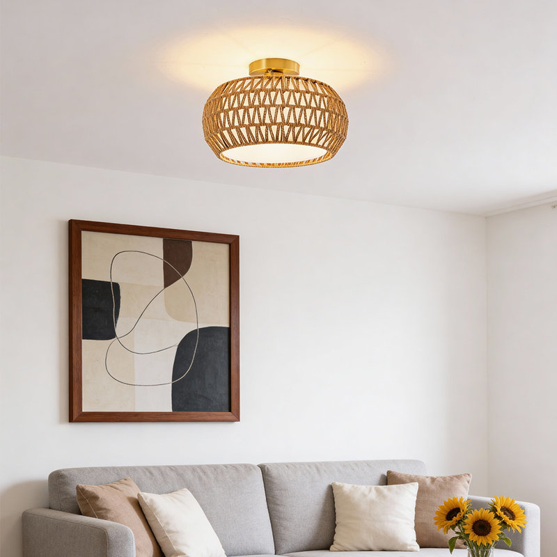 Rattan Semi Flush Mount