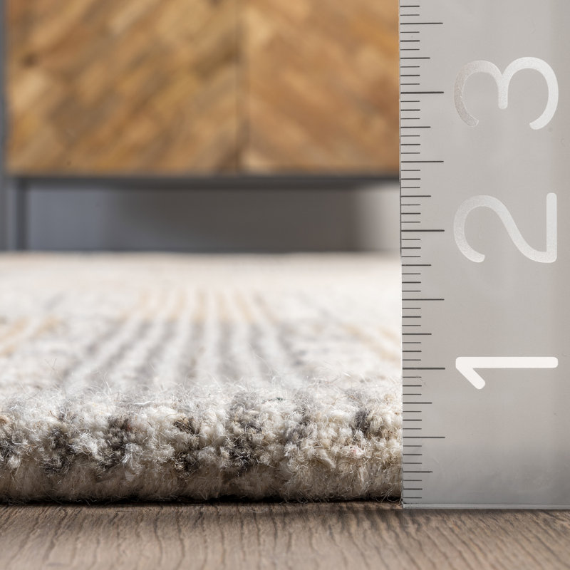 Deco Striped Tile Wool Beige Area Rug, Rectangle 4' x 6'