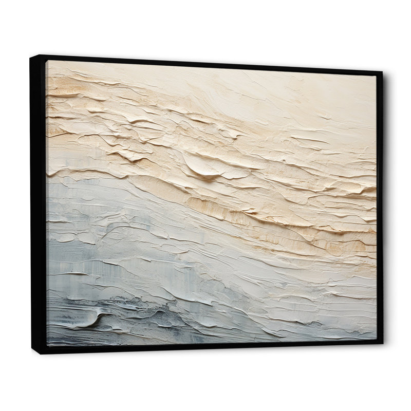Décoration murale moderne bord de mer beige et gris I - Océan côtier, H 24 po x l 32 po x P 1 po, Cadre flottant noir