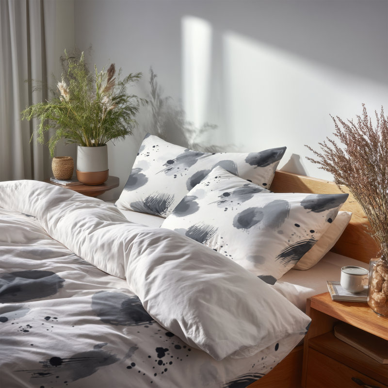 Ensemble de housse de couette Abstract de 3 - Ensemble de literie et de coussins gris anthracite