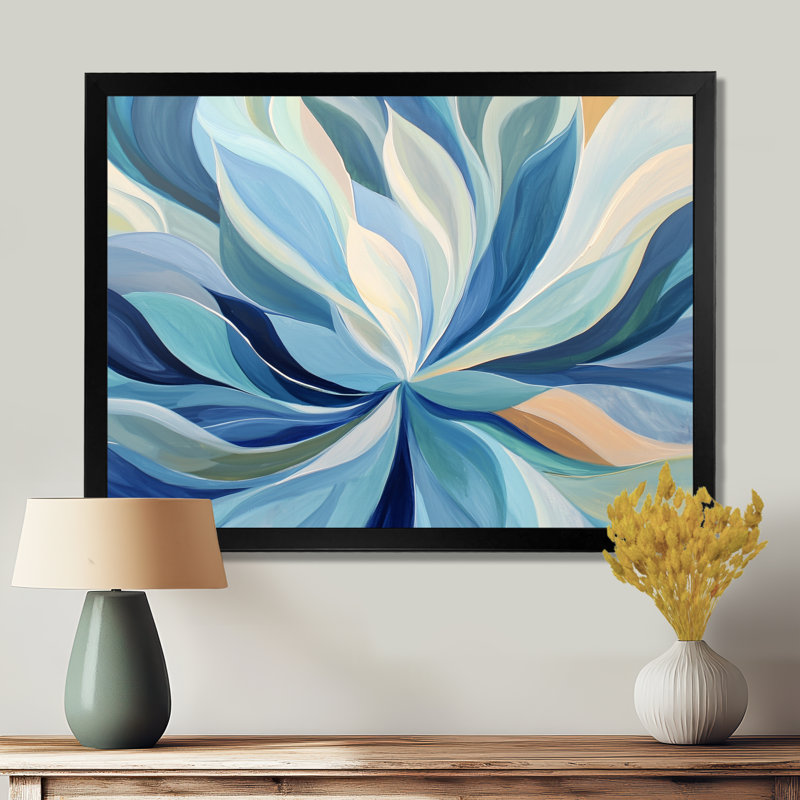 Impression sur toile, feuilles de sépia bleu délavées, H 12 po x l 20 po, Reproduction encadrée d'une seule photo sans pass
