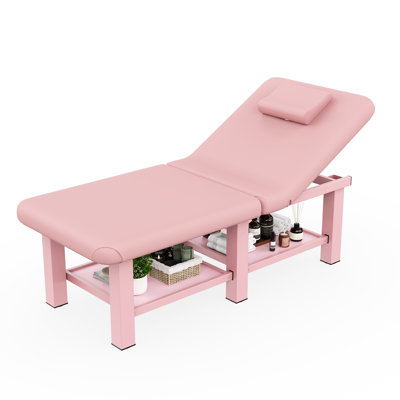 75" Professional Massage Bed, Faux Leather Folding Table, Stationary Massage Table for Spa Tattoo Beauty  Lash and Physical Therapy, Pink