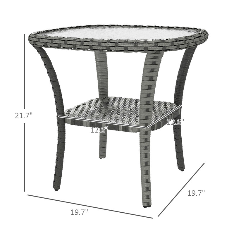 Outdoor Coffee Table With Storage Option, Side Glass Top For Gardens, Porches, Backyards. Mix Gray All-Weather Table, , 19.7"X19.7"X21.7", 110 Lbs Capacity, Assembly Required Functionality, Outdoors.