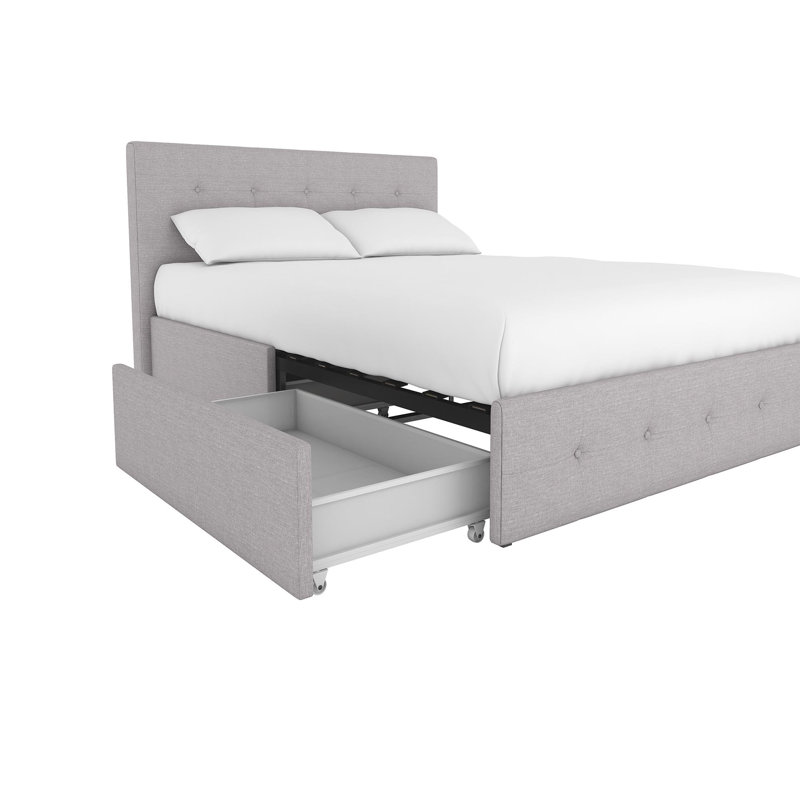 Upholstered Storage Bed, Double (4'6), Grey