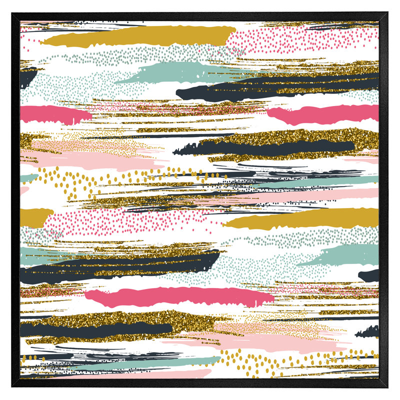 Athel Coloured Stripes & Spots 1 Piece Single Picture Frame Wall Art, 51cm H x 51cm W x 4cm D, Black Framed