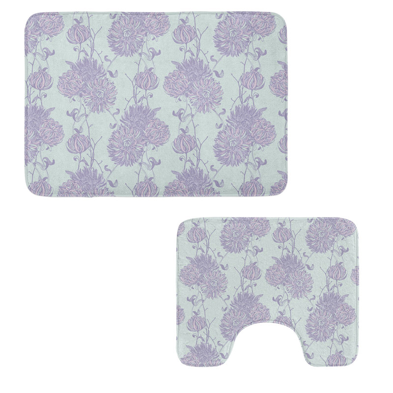  Ensemble de 2 tapis floraux pour salle de bain