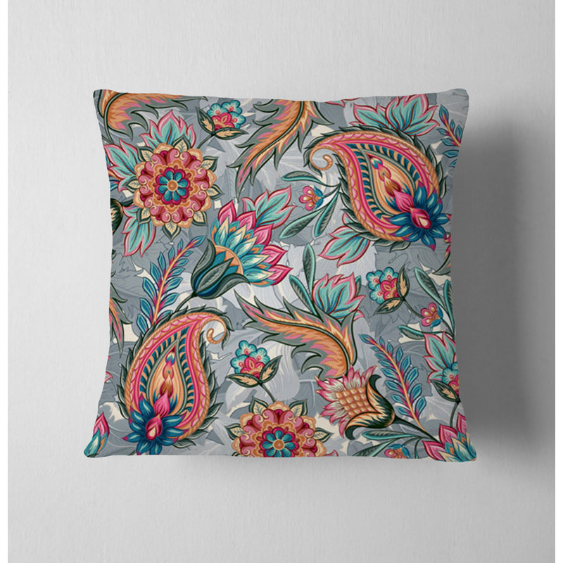 Coussin décoratif avec insert, H 16 po x l 16 po, Gris / cachemire orange 1