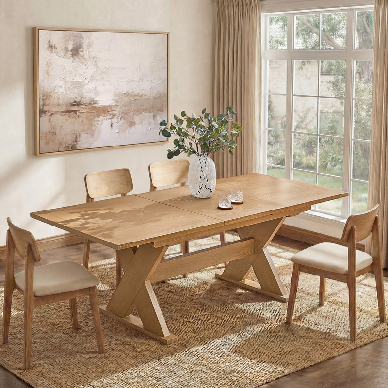  Neree 70.9-90.6"W Farmhouse Extendable Dining Table with Solid Wood Frame, Natural
