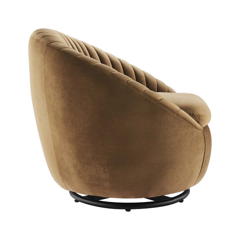 Upholstered Swivel Barrel Chair, Cognac Velvet