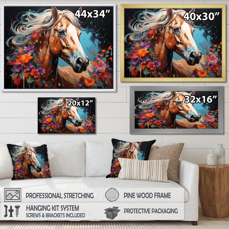 Cheval, art de rue, Toile tendue, H 24 po x l 32 po x P 1 po