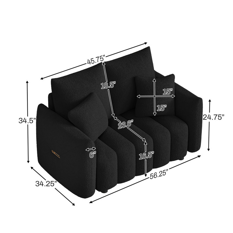  58'' Teddy Fabric Upholstered Loveseat, Black