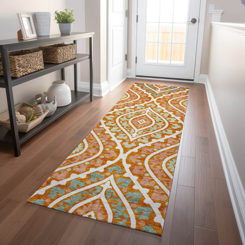 Tapis orange de qualité supérieure lavable à la machine, Tapis de couloir 2 pi 3 po x 7 pi 6 po