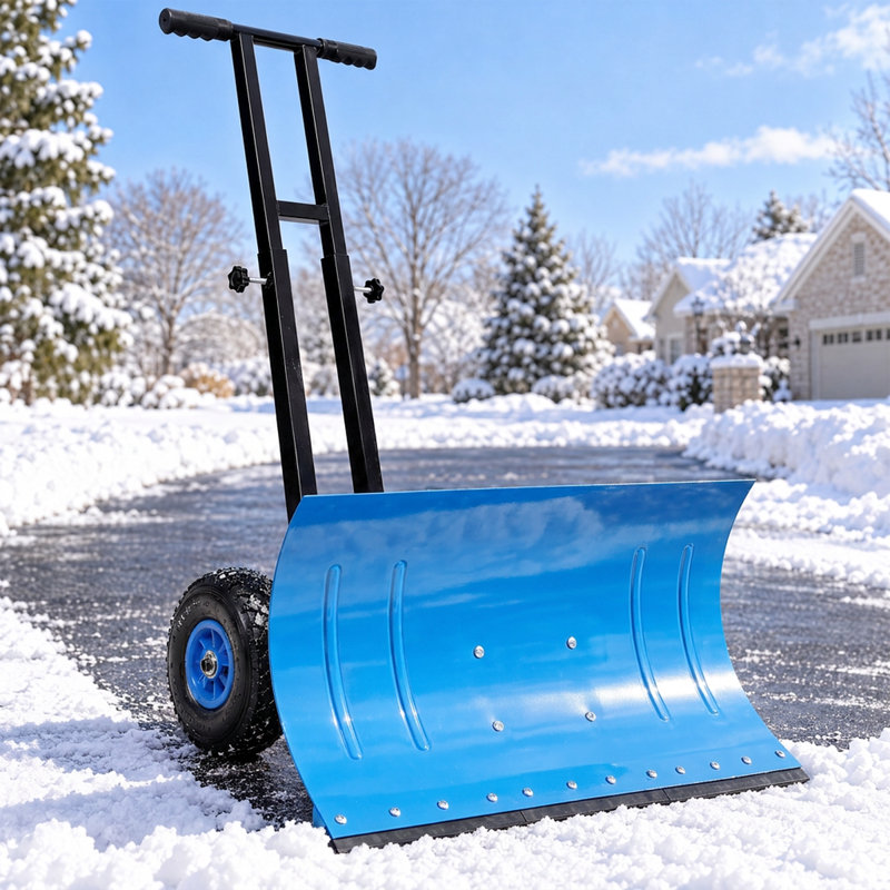 Outil de déneigement à deux roues - Poignée ergonomique et conception de lame polyvalente, Blue, 29" W x 16.75" H