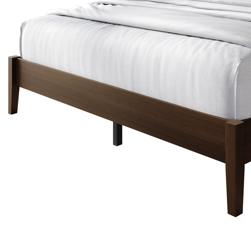 Lit plateforme en bois taille double en noyer, Noyer, Lit simple
