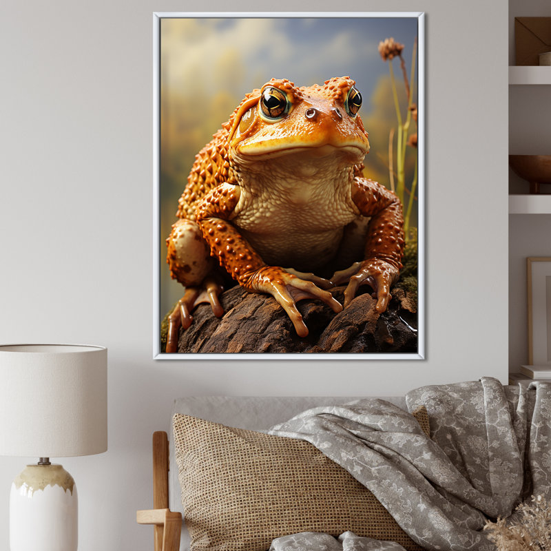 «Classic Frog Portrait I» sur toile, Cadre flottant blanc, H 32 po x l 16 po x P 1 po
