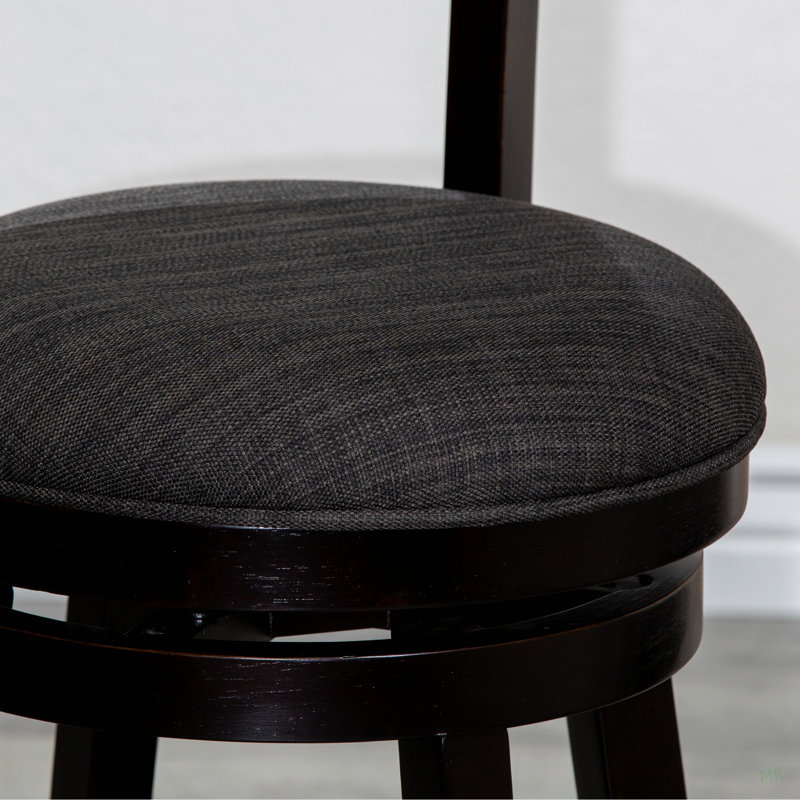 Tabouret pivotant à lattes de 30 po de hauteur de bar, finition espresso, siège en tissu gris anthracite